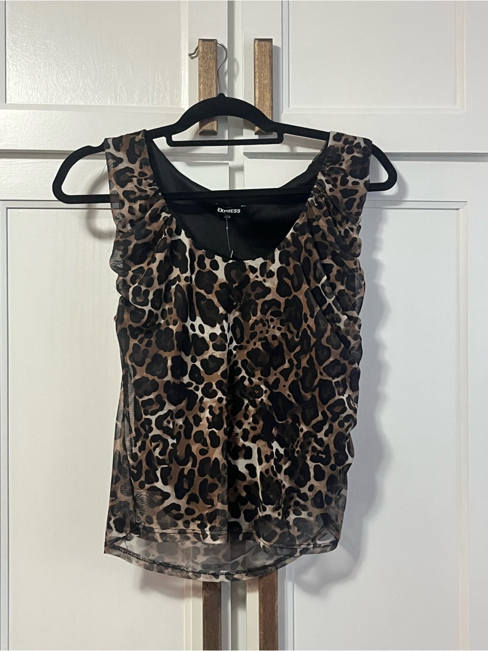 Express Leopard Print Sleeveless Camisole in Brown and Black with ruched sides